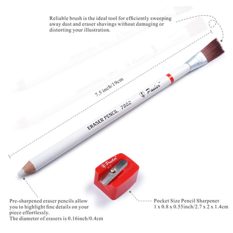 Pasler® Eraser Pencils 7802 Perfection Detail Eraser Pencil with Brush and Sharpener, Perfect for sketches and Coloured Illustrations (4- pack) Pasler