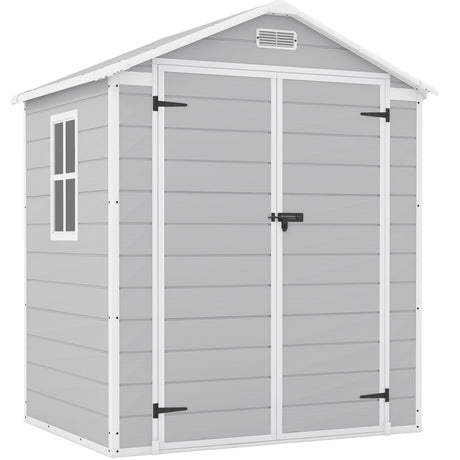 Patiowell 6x4 FT Plastic Outdoor Storage Shed-Perfect to Store Patio Furniture, GardenTools Bike Accessories, Beach Chairs and Lawn Mower, White & Grey Patiowell