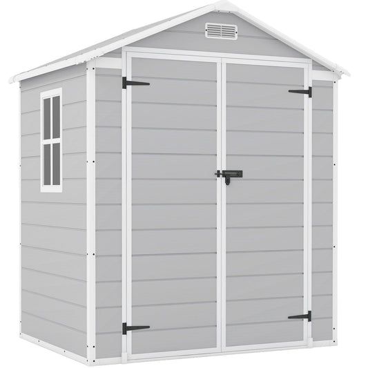 Patiowell 6x4 FT Plastic Outdoor Storage Shed-Perfect to Store Patio Furniture, GardenTools Bike Accessories, Beach Chairs and Lawn Mower, White & Grey - WoodArtSupply