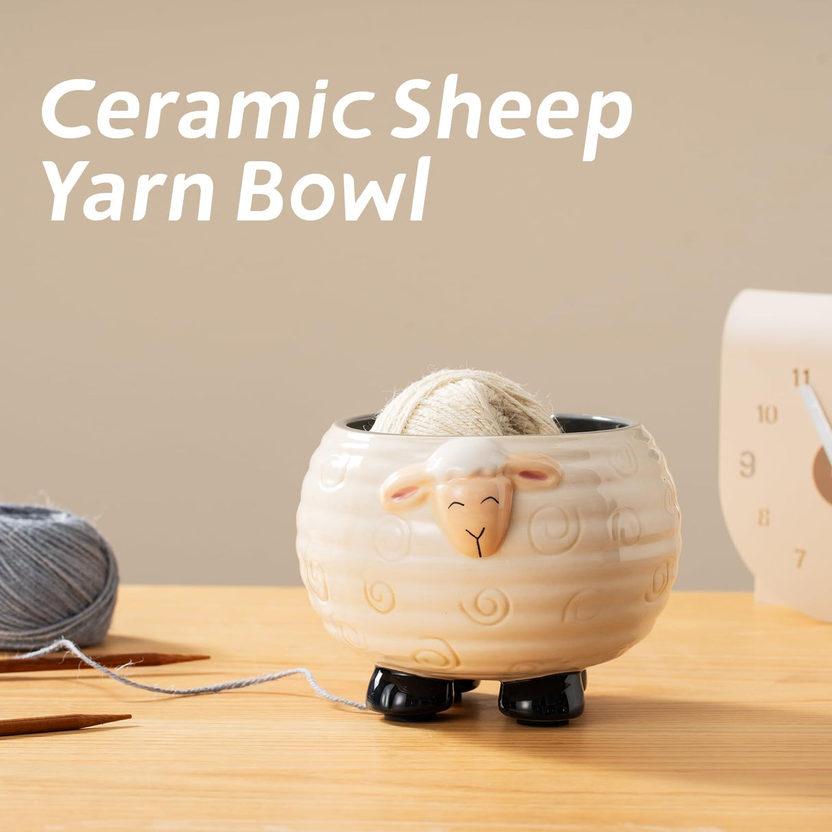 Yarn Bowl for Crochet Large Sheep Shaped Ceramic Yarn Holder Crochet Bowl Knitting Bowl, 6 Inch Wide x 4 Inch High Surlama