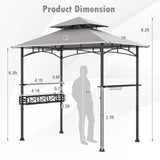 Tangkula 8x5 Ft Grill Gazebo, 2-Tier Barbecue Gazebo with 2 Shelves, 20 Hanging Hooks, Bottle Opener & Storage Basket, Outdoor Grill Canopy for Backyard Garden Poolside (Grey) Tangkula