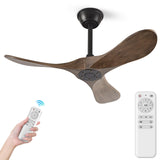QWO 36" Outdoor Ceiling Fan No Light,Solid Wood Small Bedroom Ceiling Fans Without Lights, Outdoor Ceiling Fans For Patios, Porch and Living room,High Cfm DC 3 Blade Modern Ceiling Fan With Remote QWO