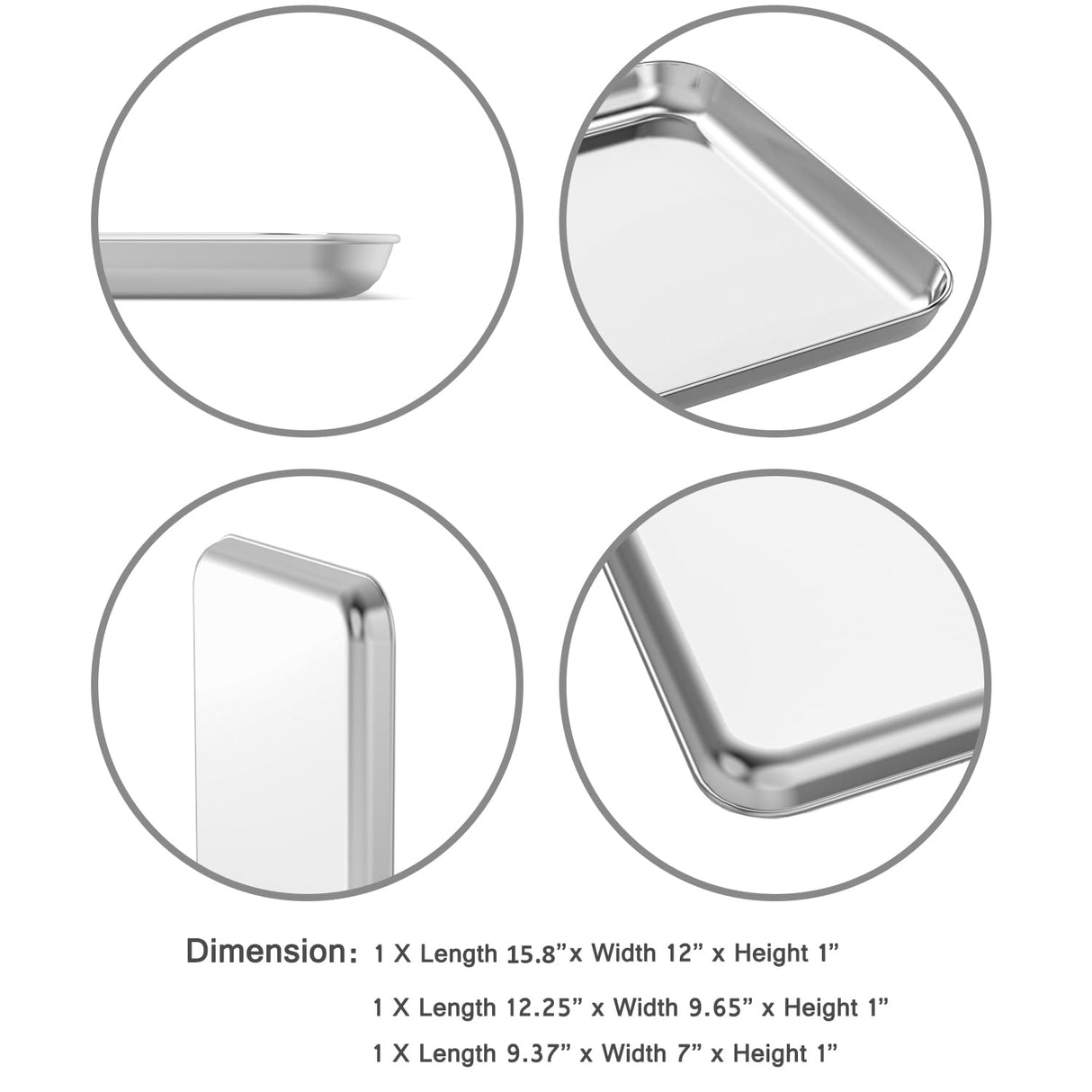 Wildone Baking Sheet Set of 3, Stainless Steel Cookie Sheet Baking Sheet Pan, 9/12/16 Inch, Non Toxic & Heavy Duty & Easy Clean Wildone