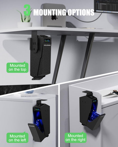 HOLEWOR Gun Safe, Biometric Pistol Safe Fingerprint Quick Access Drop Down Handgun Safe Single Mount Car Gun Safe for Vehicle Desk Bedside Nightstand HOLEWOR