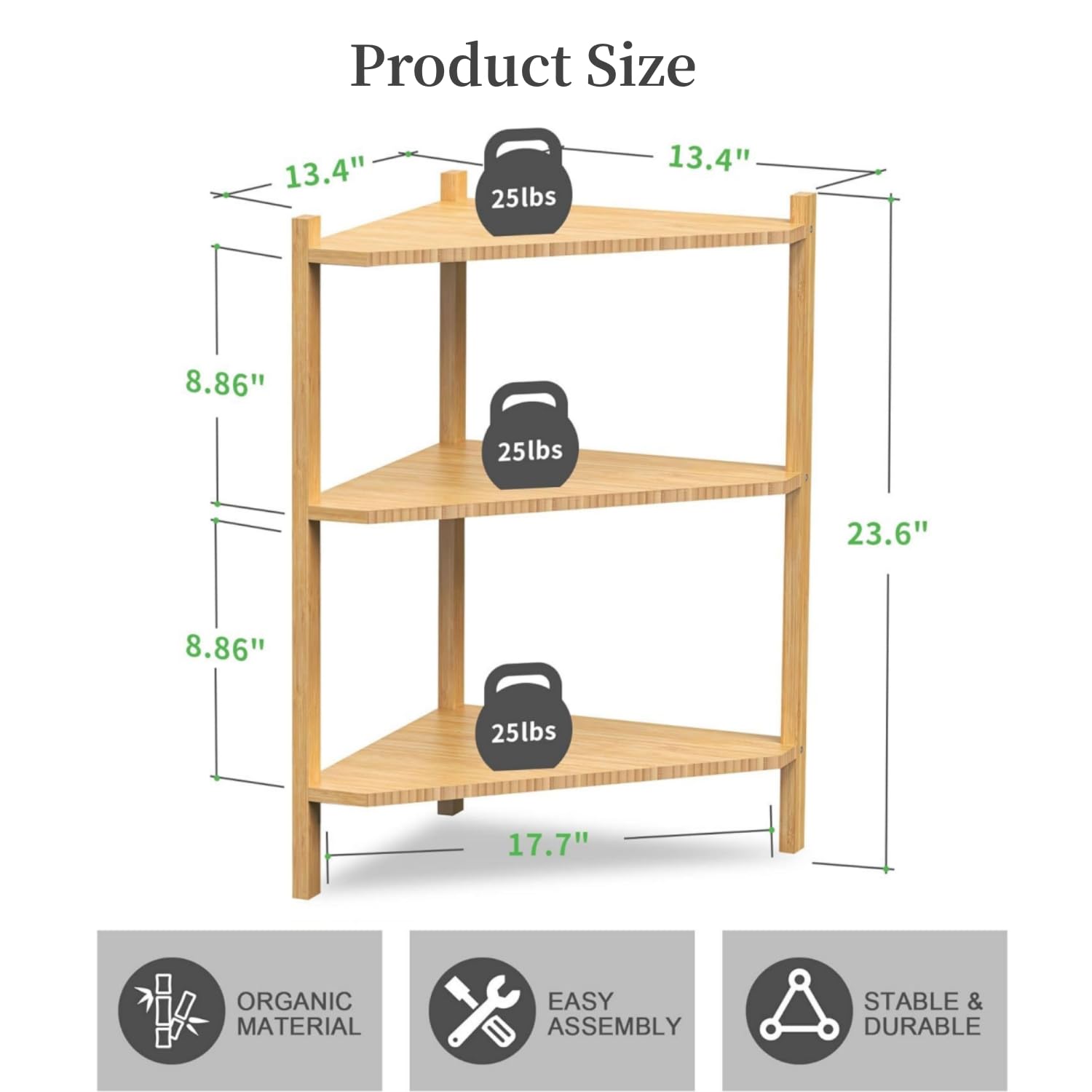 Wisuce 3 Tier Corner Shelf, 100% Real Bamboo Shower Corner Shelves Free Standing Shelf Storage Organizer for Bathroom Living Room Kitchen - WoodArtSupply