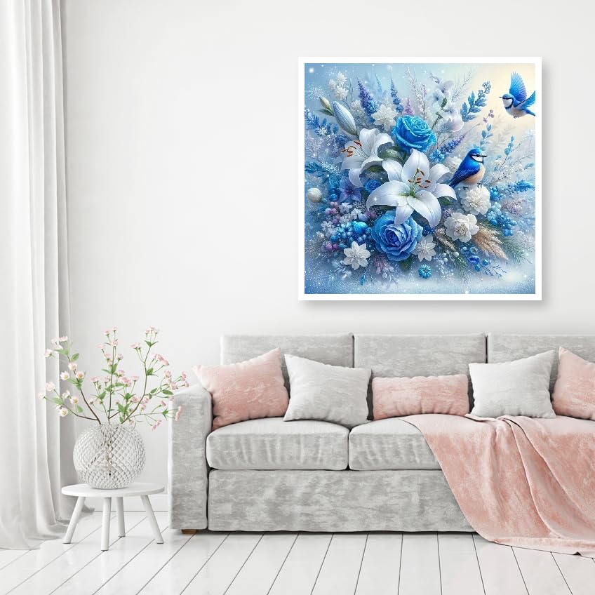 MOMDEDP 5D Bird Diamond Painting Kits for Adults Beginners, Rose Flower Diamond Art Kit,DIY Full Round Drill Diamond Dot Lily Gem Art Kits for Adults,Home Wall Decor 11.8x11.8 Inch MOMDEDP