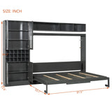 Ball & Cast Murphy Bed Queen Size Wall Bed with Sofa,Hideaway Cabinet w/Shelves USB & Light,can be Folded Bedframe,Glass Cabinet and Retro Handle,Wine,Top Storage,Space-Saving,for Apartment,Gray Ball & Cast