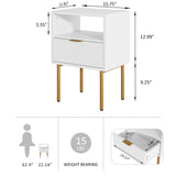 AEPOALUA Nightstand,Modern Bedside Table with Gold Frame,White Night Stand,Bedside Furniture,Small End Table with Drawer and Shelf for Bedroom,Living Room AEPOALUA