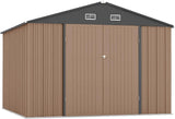 Zstar 10 x 8 FT Outdoor Storage Shed, Metal Steel Shed Storage House with Updated Frame Structure & Lockable Door, Waterproof Garden Steel for Backyard, Garden, Lawn, Patio, Brown Zstar