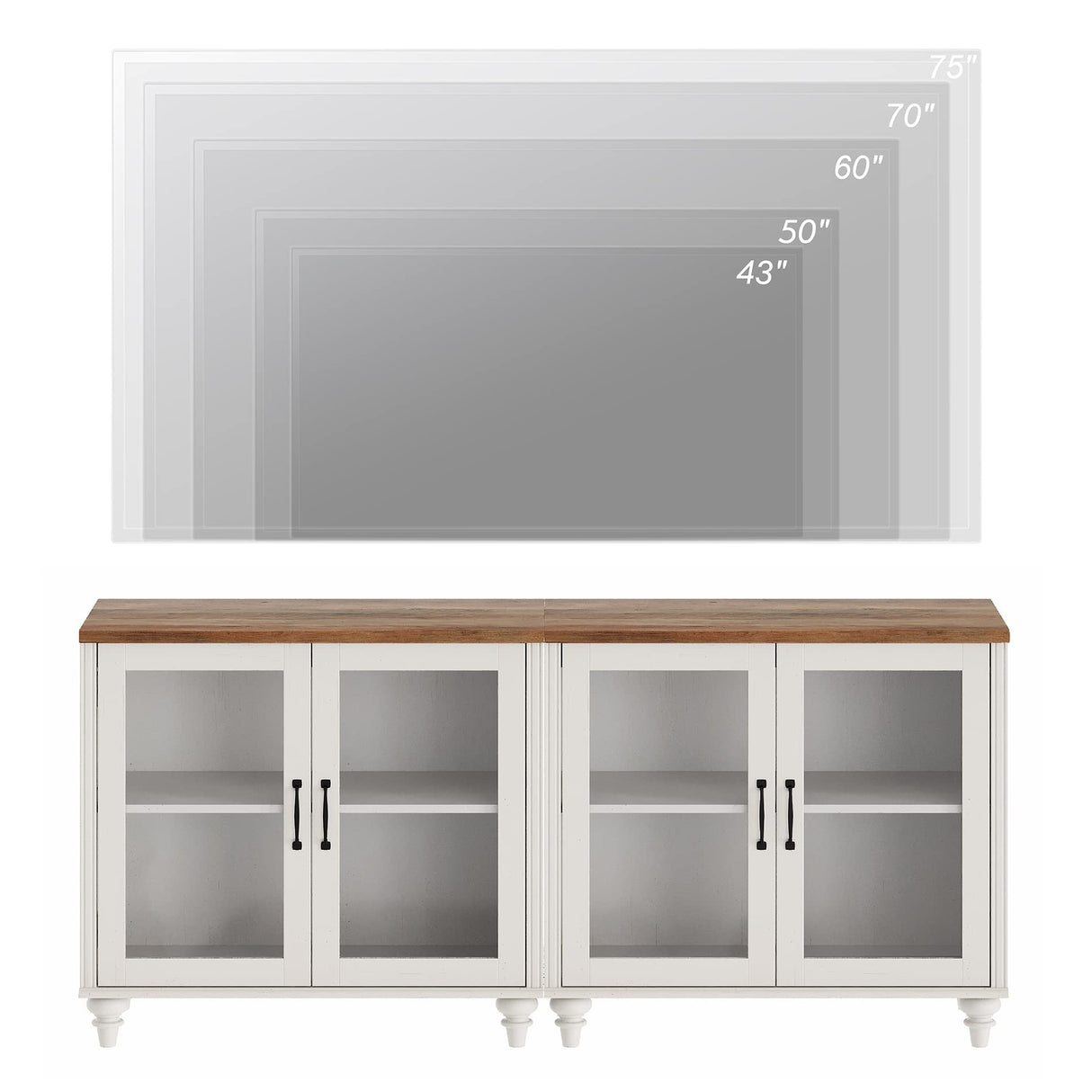 WAMPAT Entertainment Center with Bookshelves with Glass Doors & Drawer, Farmhouse Wall Unit TV Stand for TVs up to 75", Media Console Table for Living Room, Bedroom & Home Theater, White WAMPAT