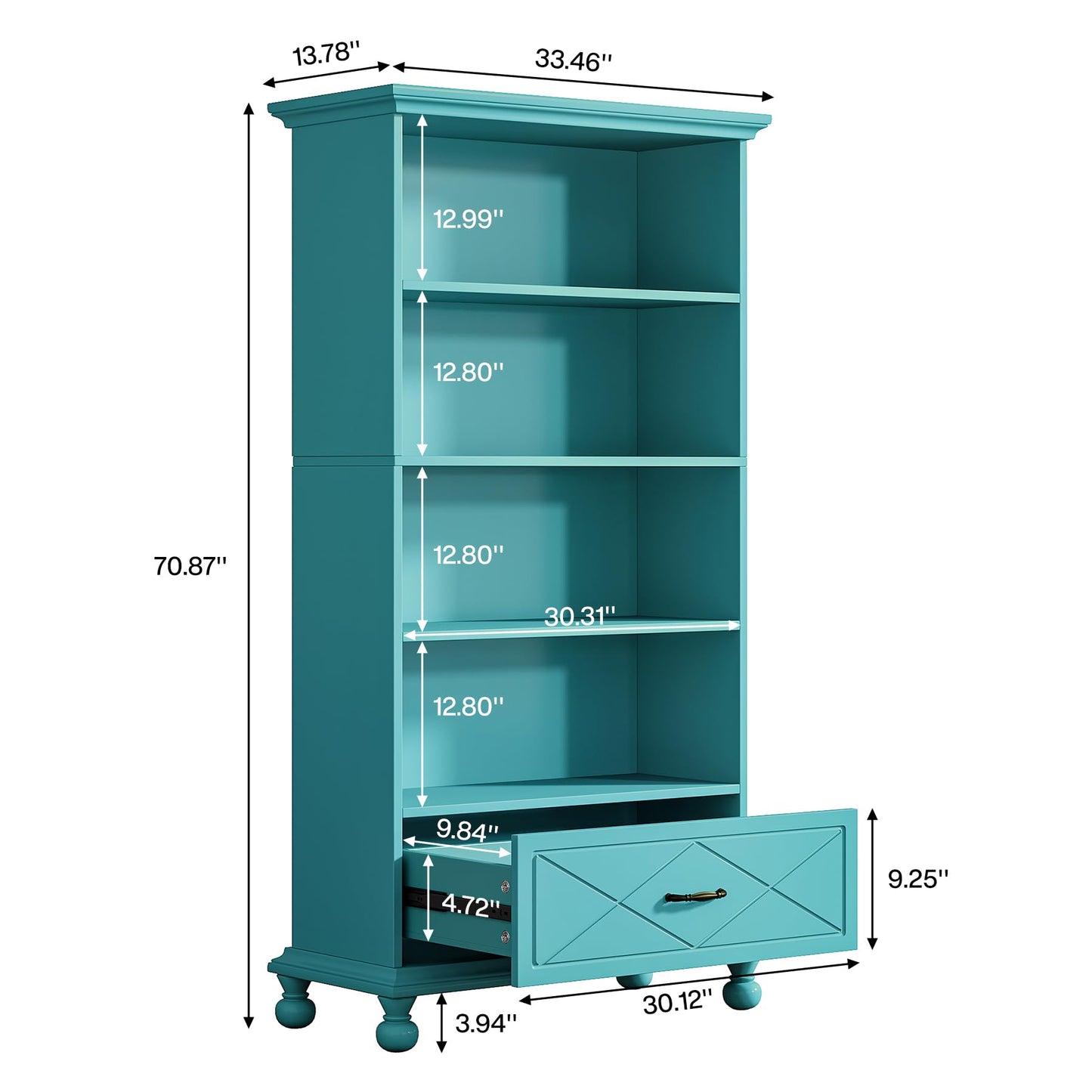 Tribesigns Ocean Blue 6-Shelf Bookcase with Drawer - Stylish Floor Standing Bookshelf with Solid Wood Legs - WoodArtSupply