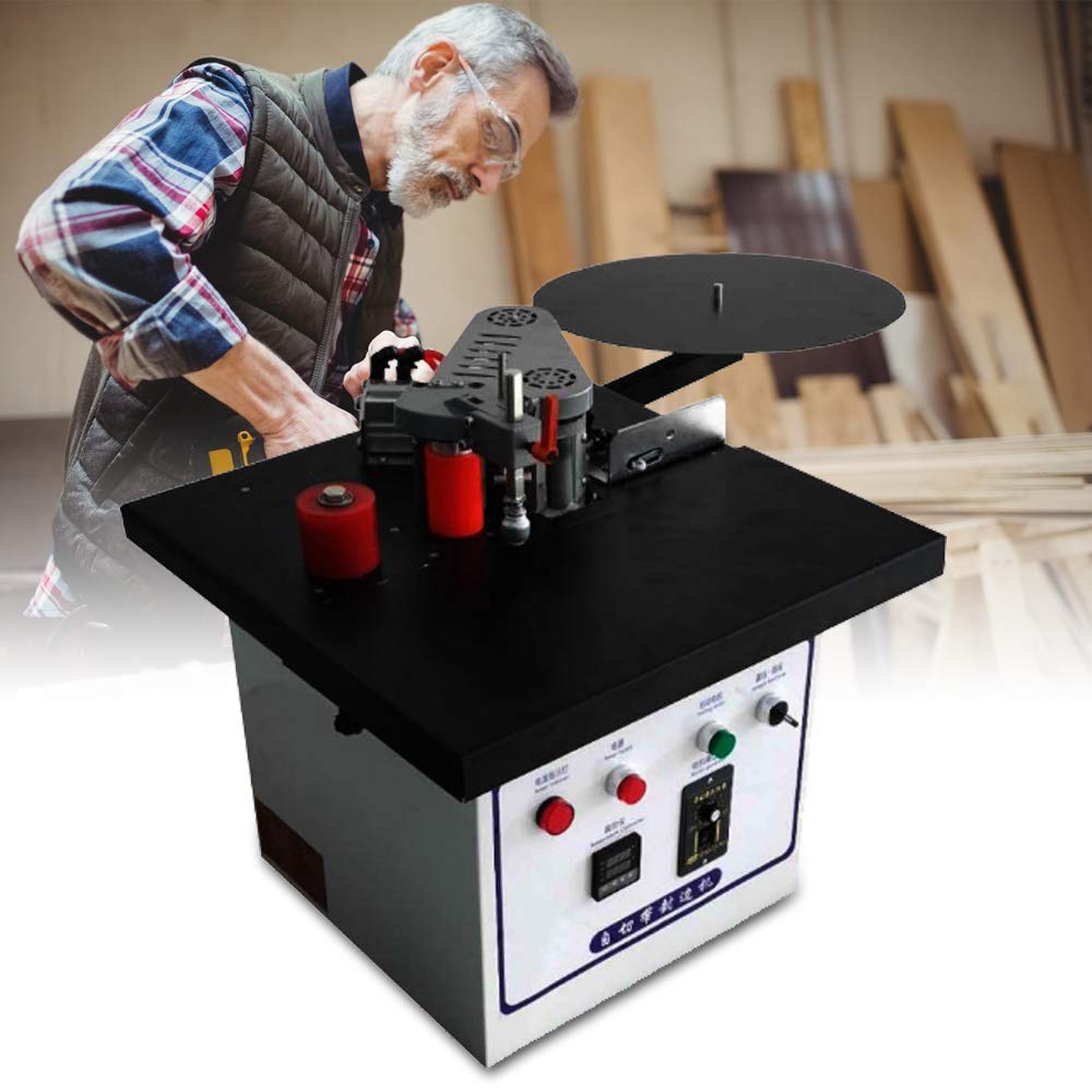 Woodworking Edge Banding Machine, 110V 1200W 1000ML 2-6M/Min Self Cutting Double Gluing Edge Machine Portable Double-sided Coating Curve Straight line for Decoration Industry GOSHET