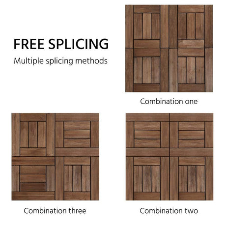 Yaheetech 27PCS Wooden Flooring Patio Deck Tiles Interlocking Tiles Patio Solid Wood and Plastic Indoor&Outdoor 12 x 12in Brown Yaheetech