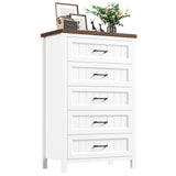 Jocoevol 5 Drawer Dresser for Bedroom - Farmhouse 44.9" Tall Chest of Dresser with Large Storage, Rubst Wood Construction for Living Room, Hallway & Entryway - White (White & Brown) Jocoevol