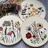Harimau 3 Pack Embroidery Kit for Beginners , Floral Plant Pattern,Cross Stitch Kits Set , Including Stamped Embroidery Cloth with 3 Embroidery Hoops, Color Threads and Tools (Flower)