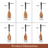 ROSOS Wooden Spoons For Cooking, 6 PCS Natural Acacia Wooden Cooking Utensils or Non-Stick Wooden Kitchen Utensil Set for Kitchen Essentials, Smooth Grip Wooden Cooking Spoons with Hanging Hole, Black ROSOS
