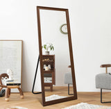 TheiaMo Full Length Mirror Wood Frame, 65×22in Floor Mirror Full Body Mirror with Standing Holder Hanging Wall Mirror, Stand Large HD Mirror, Dressing Mirror for Bedroom/Living Room, Walnut TheiaMo