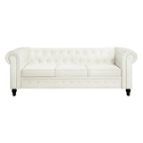 Naomi Home Chesterfield Sofa Set Loveseat & Sofa Living Room Chair Juegos Modern Leather Couch Sofa Chair for Bedroom Tufted Leather Sofa Chair for Living Room Love Seats Furniture Set - Off White Naomi Home