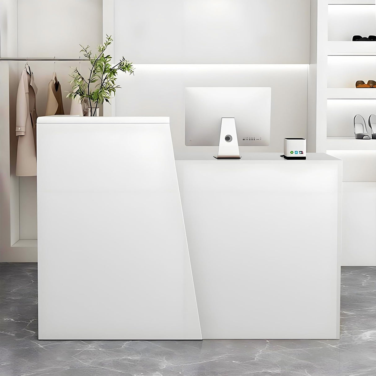 IEHFDCA Retail Reception Desk with Storage, Modern Checkout Counter for Store, Anti-Scratch Front Desk for Salon, Boutique, Cafe – Easy Assembly B 45.3" x 16.5" x 39.4" IEHFDCA