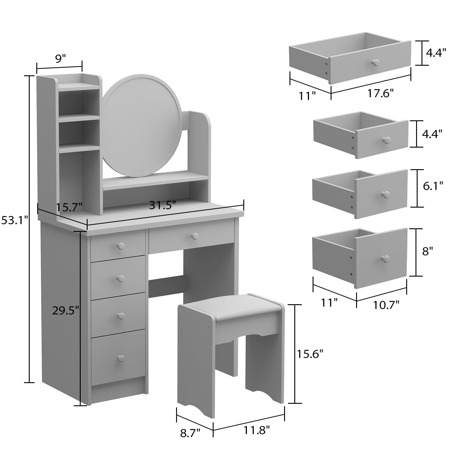 MOUMON Vanity Desk Vanity Mirror Makeup Desk with Lights, Vanity Desk with Mirror and Lights, Makeup Vanity with Drawers and Shelves, Crystal - WoodArtSupply