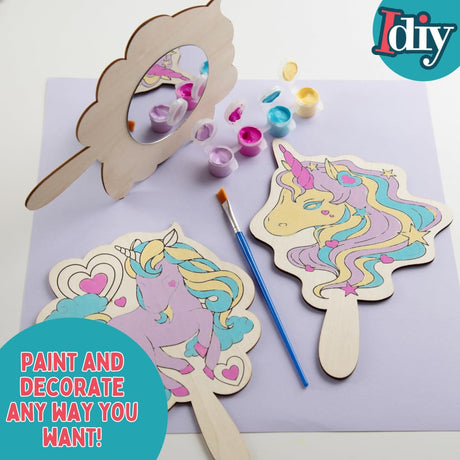Paint Your Own Mirror Kids Party Craft Kits (12 Unicorn Friends Wood Mirrors)- Each Kit Has its Own Brush & Four Paints- Fun, Unique Birthday Favors, Summer Camp Art Activity, Classroom School Project Idiy