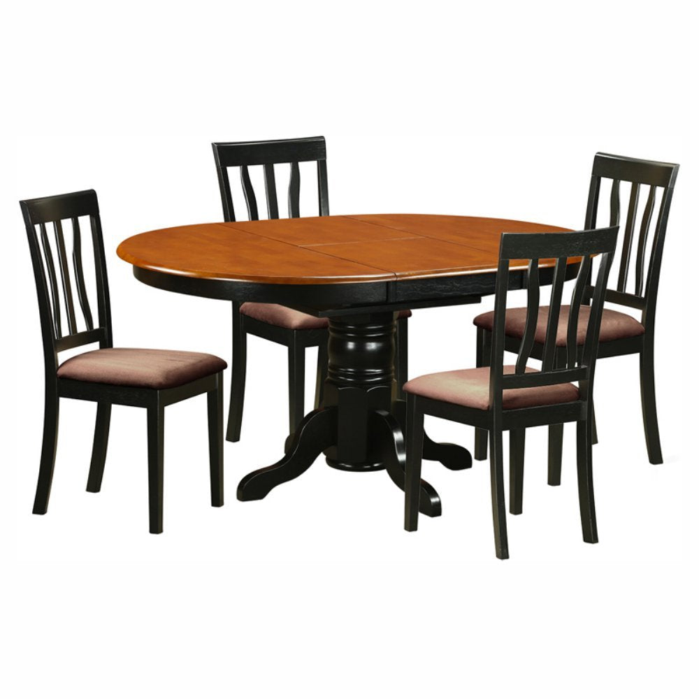 East West Furniture Avon 5 Piece Set for 4 Includes an Oval Table with Butterfly Leaf and 4 Linen Fabric Kitchen Dining Chairs, 42x60 Inch, AVAT5-BLK-C East West Furniture