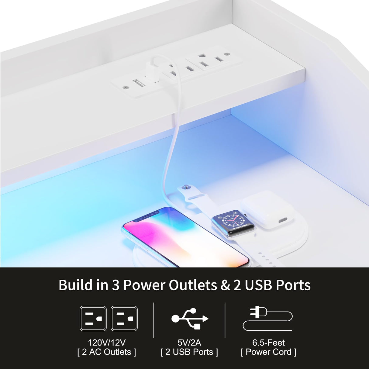 LUMTOK Modern 5 Dresser with LED Hanging Rack, Dresser with Clothes Rack, Hanger Rack, and Storage Drawers, Drawer Dressers with Coat Racks for Bedroom Living Room, Entryway, Closets (White) LUMTOK