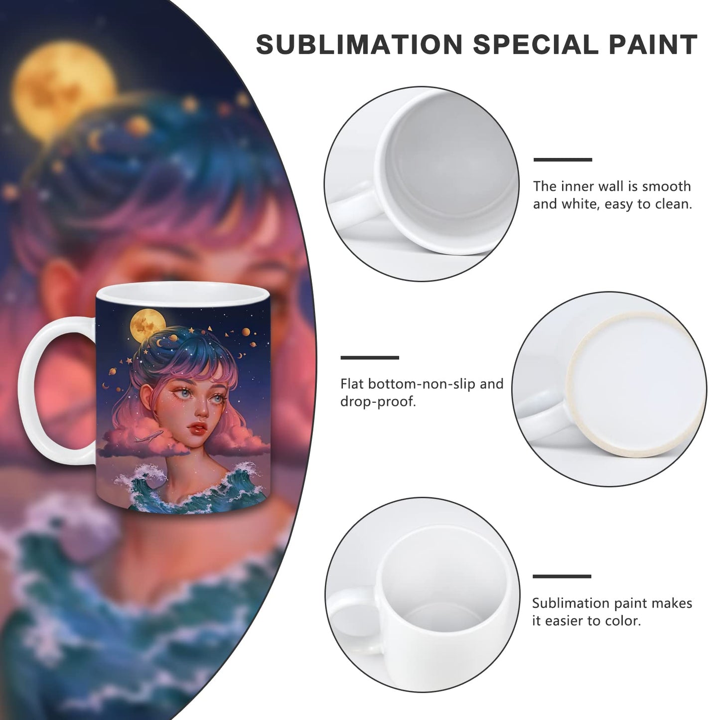 MAIKESUB Sublimation Blank Ceramic Coffee Mugs Set of 6 Pcs White Mugs 11 oz Porcelain Espresso Cups Sublimation Mugs Blank DIY for Coffee Soup Tea Milk Latte Hot Cocoa etc