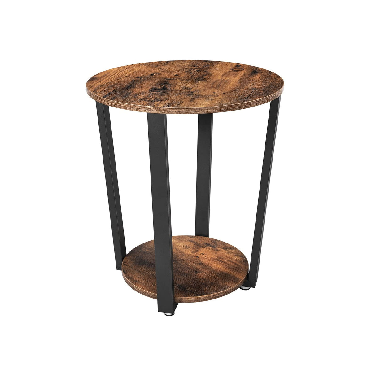 VASAGLE End Table, Round Side Table with Storage Shelf, Easy Assembly, Industrial Accent Furniture with Steel Frame, Rustic Brown and Black VASAGLE