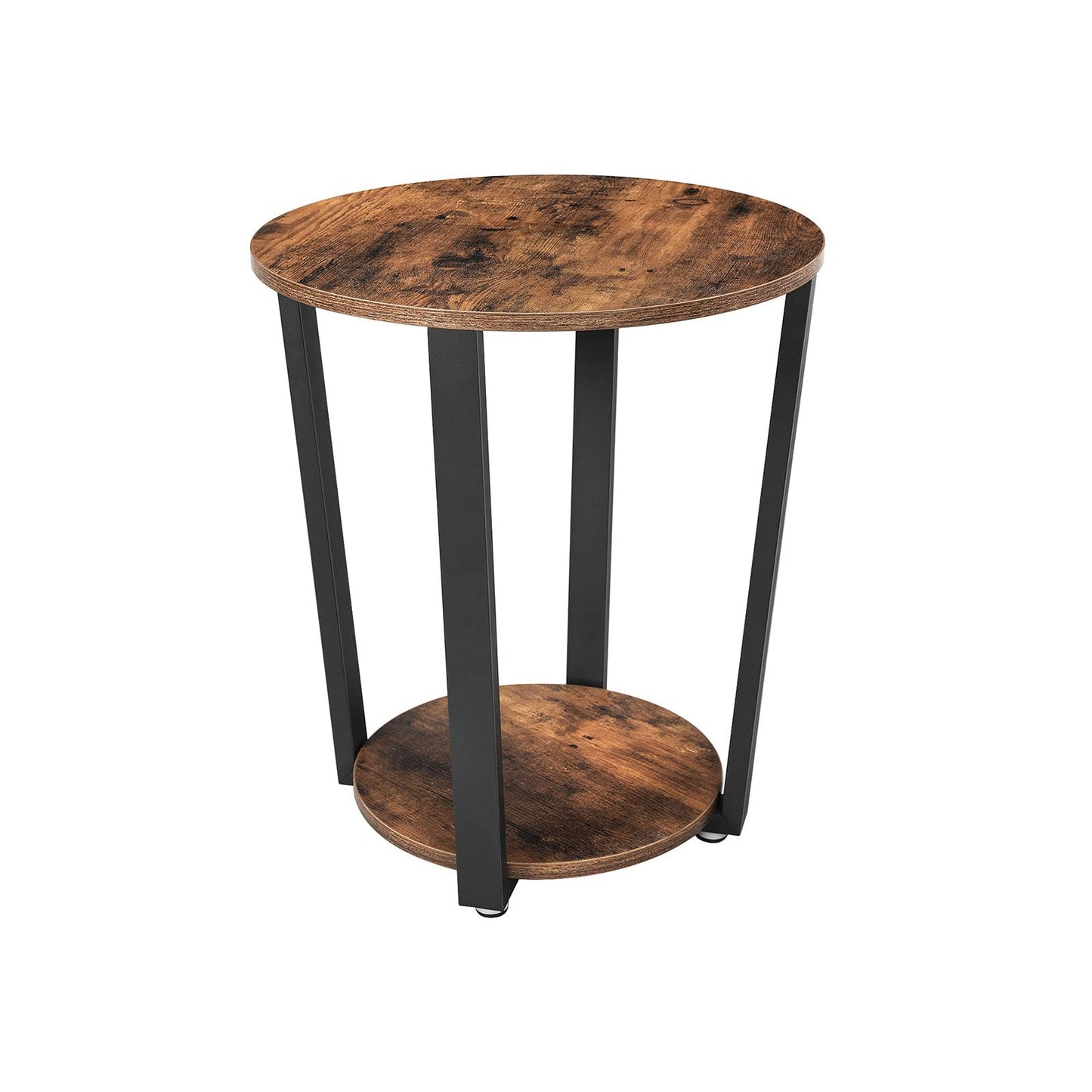 VASAGLE End Table, Round Side Table with Storage Shelf, Easy Assembly, Industrial Accent Furniture with Steel Frame, Rustic Brown and Black - WoodArtSupply