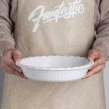 Fun Elements Ceramic Pie Pan, 9 Inch Pie Dish for Baking, Ruffled Pie Plate, Non-Stick Deep Dish Pie Pan for Apple Pie and Pot Pie, Thanksgiving Christmas Gifts, Set of 2, White FE FUN ELEMENTS