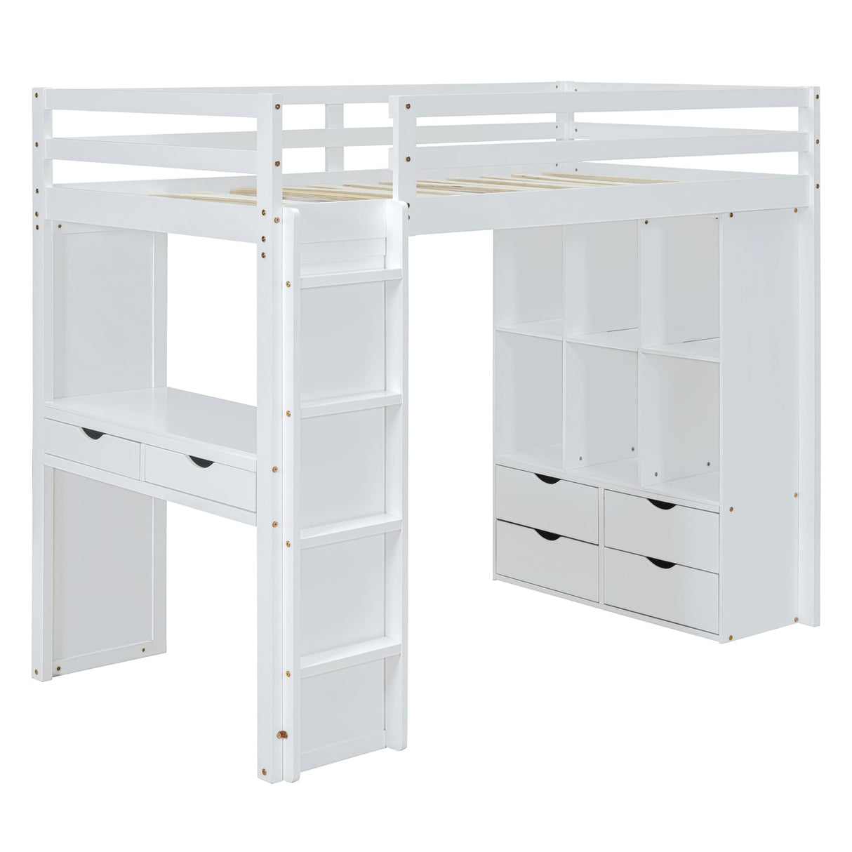 Harper & Bright Designs Full Size Loft Bed with Desk & Storage Shelves, Wood Loft Bed Full Size with LED Lights, Hight Loft Bed Frame for Kids,Boys,Girls,Teens, White Harper & Bright Designs