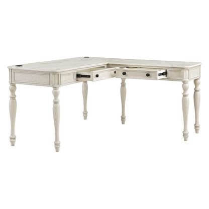 OSP Home Furnishings Country Meadows L-Shape Desk with 2 Full Drawers and Power Hub, Antique White - WoodArtSupply