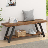 LVB Wood Bench, Industrial Storage Entryway Indoor Bench for Bedroom Hallway Living Room, Rustic Famhouse Wooden Metal Shoe Rack Accent Foyer Bench Seat for Entrance Sitting, Rustic Brown, 47 in Long LVB