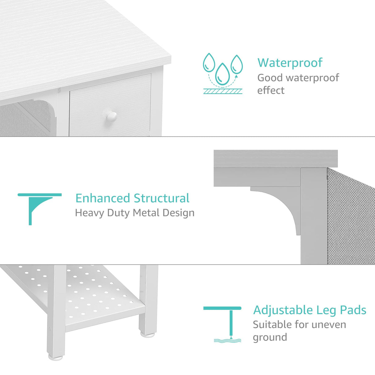 Lufeiya White Small Desk with Fabric Drawers, 47 Inch Computer Desk for Small Space Home Office, Modern Simple Study Writing Table PC Desks, White Lufeiya