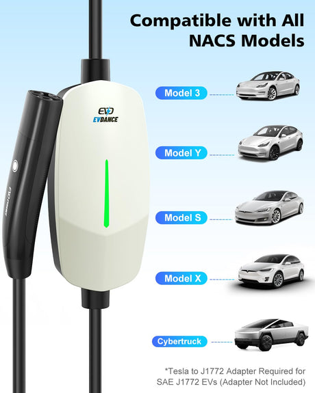 EVDANCE Level 1 Charger for Tesla - 16A 110V-240V Mobile Charger Connector for Tesla with 25 FT Charging Cable, Portable Home Charger Compatible with Tesla Models X/Y/3/S, NEMA 6-20 & 5-15 Plug(White) EVDANCE