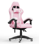 Pink Gaming Chair, Ergonomic Racing Computer Seat with Headrest and Lumbar Support, PU Leather High Back Height Adjustable Reclining Swivel Game Chairs for Adults Racingreat