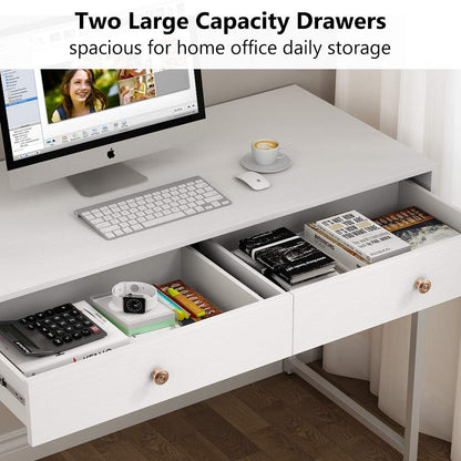 Tribesigns Computer Desk, Modern Simple 47 inch Home Office Desk Study Table Writing Desk with 2 Storage Drawers, Makeup Vanity Console Table White - WoodArtSupply