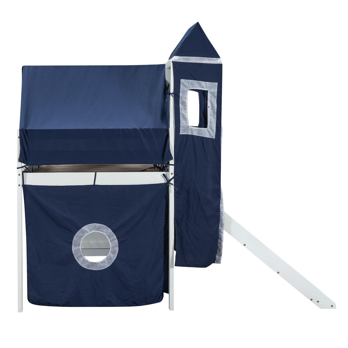 Harper & Bright Designs House Loft Bed with Slide and Storage Stairs, Wood Kids Loft Bed with Tent and Tower, Playhouse Loft Bed Frame for Kids, Teens (Twin Size, Blue) Harper & Bright Designs