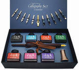 Plotube Calligraphy Pen Set – Includes Wooden Dip Pen, Antique Brass Holder, 11 Nibs, 7 Colors Ink Bottles and Beginner's Manual Plotube