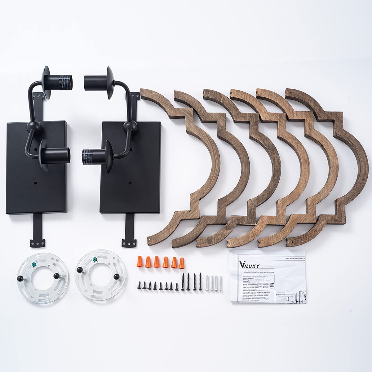 VILUXY Wood Wall sconces Retro Industrial Geometric Lantern Bedside Wall Sconce Lighting Fixture Black Wall Lamp for Bedroom, Hallway, Entryway, Passway, Dining Room 2 Pack VILUXY