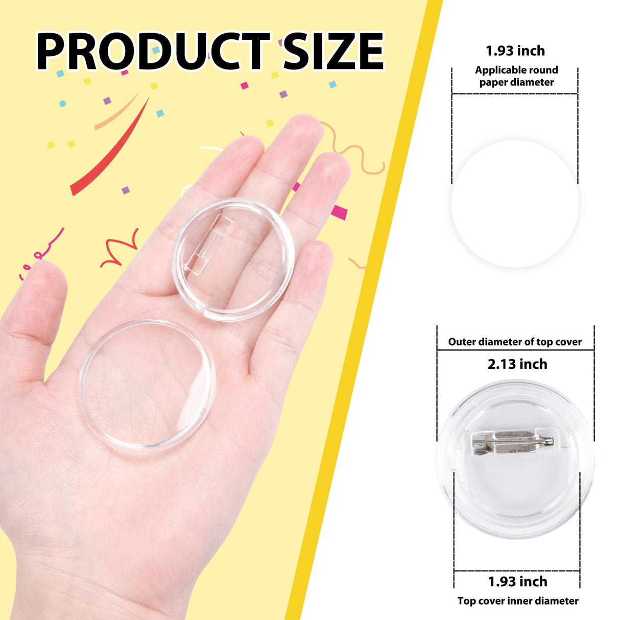 Happizza 1.97 Inch Button Maker DIY Clear Button Pins 50 Pack, Acrylic Button Making Kit, Make Your Own Buttons, Picture Photo Buttons for School Crafts Supplies, Blank Button Pins with Round Paper Happizza