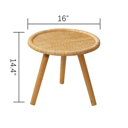 HuiDao Rattan Round Coffee Table, Boho Circle Side Table End Table for Living Room, Small Mid Century Accent Table for Bedroom Balcony - WoodArtSupply