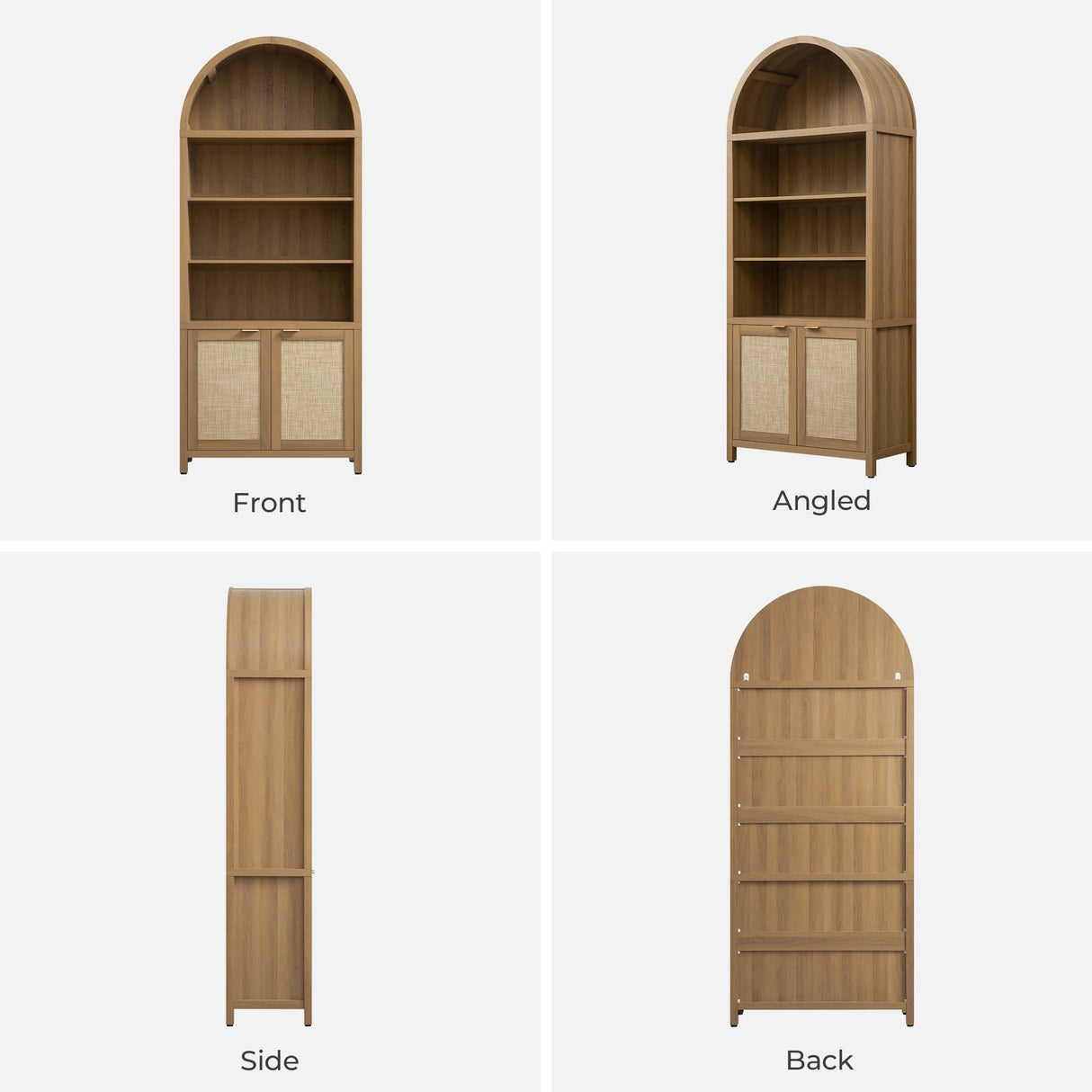 SICOTAS Book Shelf Arched Cabinet Bookshelf Arch 84.2" Tall Bookcase 5 Tier Large Bookshelves with Doors Storage Rattan Boho Wide Book Shelves Case for Living Room Kitchen Office Bedroom Library SICOTAS