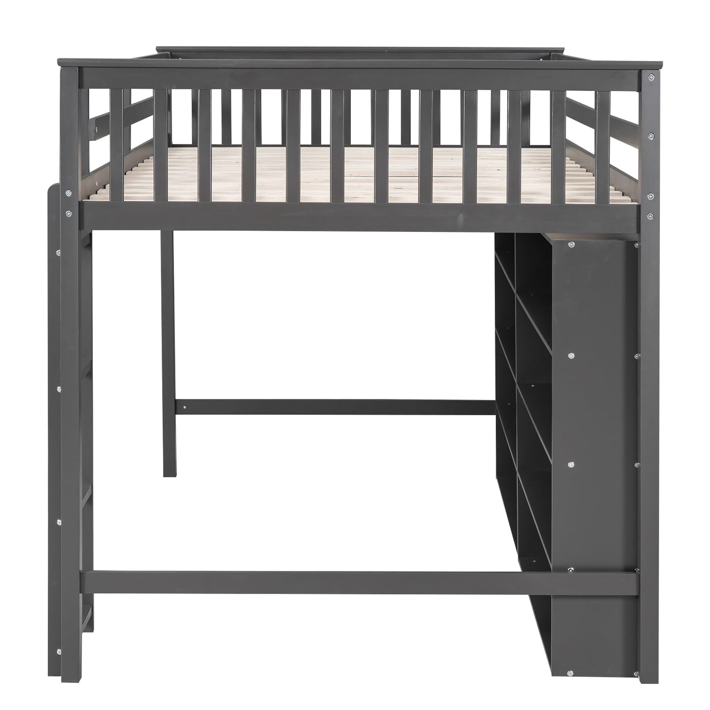 Harper & Bright Designs Gray Full Size Loft Bed with Storage Shelves and Built-in Ladder - WoodArtSupply