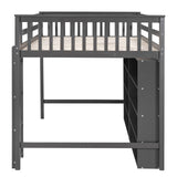 Harper & Bright Designs Gray Full Size Loft Bed with Storage Shelves and Built-in Ladder Harper & Bright Designs