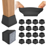 16 PCS Square Chair Leg Floor Protector, Silicone Chair Leg Cover, Furniture Leg Protectors with Felt, Mobile Table Leg pad, Protect The Floor from Scratches.1 1/2 in Black. CHWM