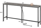 SUPERJARE Console Table with Outlet, 63 Inch Sofa Table with Charging Station, Narrow Entryway Table, Skinny Hallway Table, Behind Couch Table Skinny for Entryway, Living Room, Plants -Gray SUPERJARE