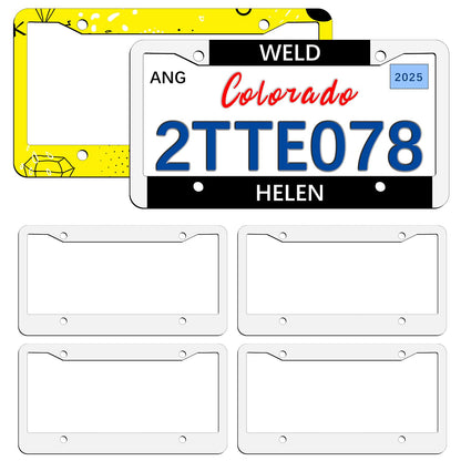 6 PCS Sublimation License Plate Frame Blanks, DIY White Metal Aluminum car Tag, Custom Picture Design for car tag Frame (12.2x6.3x0.04in)