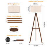 LEPOWER Tripod Floor Lamp, Mid Century Wood Standing Lamp, Modern Design Shelf Floor Lamp for Living Room, Bedroom, Office, Flaxen Lamp Shade with E26 Lamp Base LEPOWER